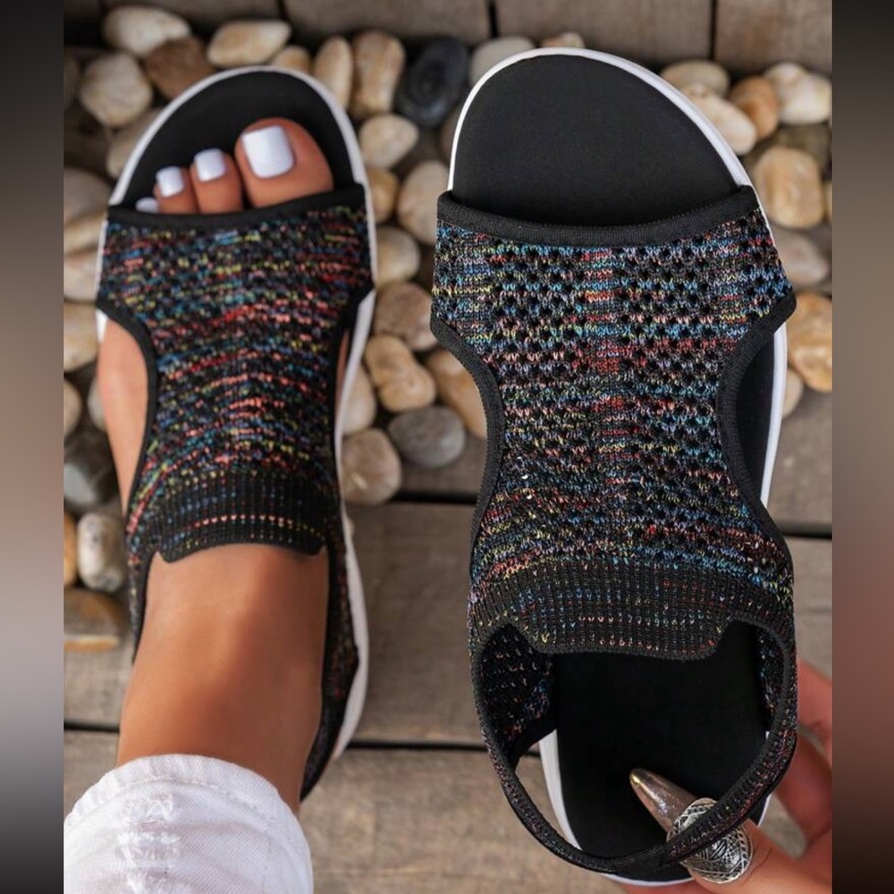Multicolor Knit Open-Toe Sandals - image 2